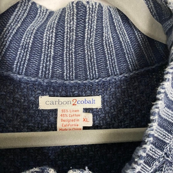 Carbon2Cobalt Stavanger Full Zip 3D Cable Cardigan Nordic Fisherman Linen Cotton - Picture 2 of 10